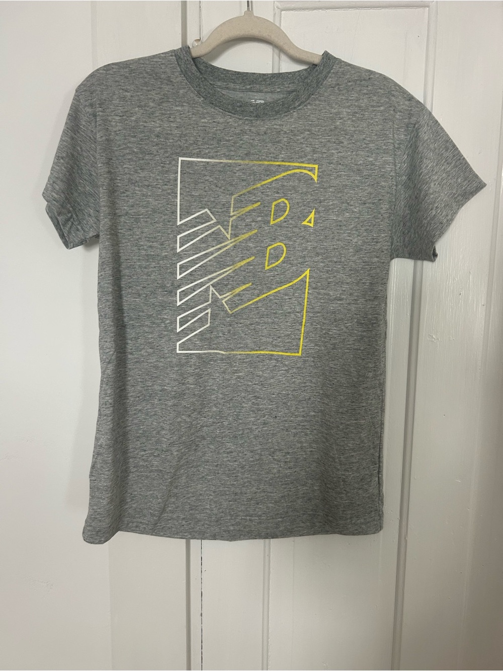 New Balance Grey Short Sleeve Tee with Yellow & White Graphic